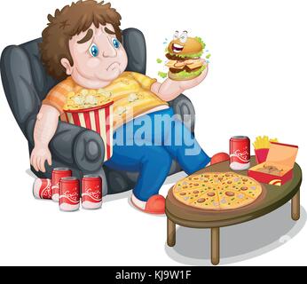 Illustration d'un fat boy eating on a white background Illustration de Vecteur