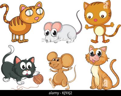 Illustration de chats et de souris sur un fond blanc Illustration de Vecteur