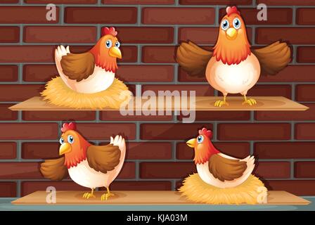 Illustration des quatre positions différentes d'un poulet Illustration de Vecteur