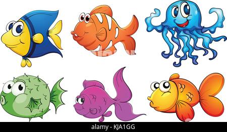 Illustration des cinq différents types de créatures marines sur un fond blanc Illustration de Vecteur
