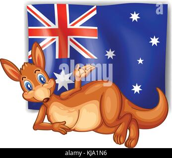 Illustration d'un kangourou devant le drapeau australien sur un fond blanc Illustration de Vecteur