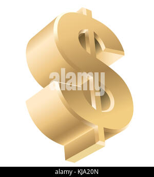 Brillant or Monnaie dollar sign isolé sur fond blanc. Vector illustration. Banque D'Images