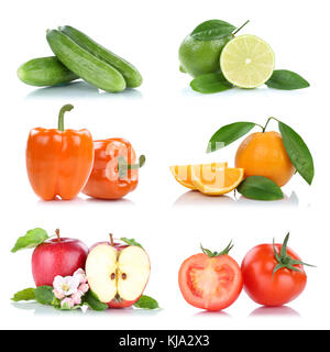 Fruits Fruits et légumes collection isolated apple orange sur fond blanc Banque D'Images