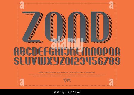 Lettres de l'alphabet et des nombres à l'ombre à rayures. vecteur, type de police isométrique. Effet 3d typeface design. Élégant, sans serif mise en page Illustration de Vecteur