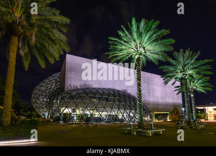 Photo de l'extérieur de Salvador Dali Museum, St Petersburg, Floride avec des palmiers dans la nuit Banque D'Images