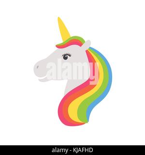 Icône vecteur unicorn isolé sur blanc. tête portrait autocollant cheval, patch badge.. symbole de rêve pour les enfants design Illustration de Vecteur
