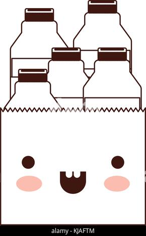 Kawaii sac de papier avec des bouteilles de lait en silhouette brown Illustration de Vecteur