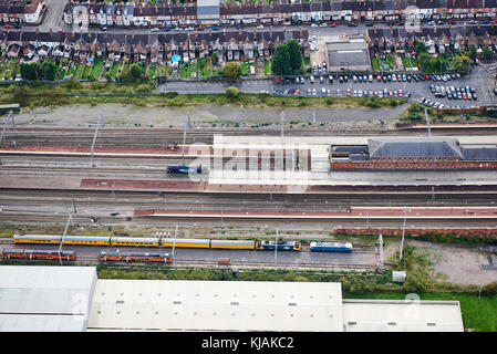 Vue aérienne de la gare ferroviaire de Rugby, Warwickshire, West Midlands, Royaume-Uni Banque D'Images