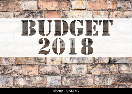 Texte d'annonce conceptuel inspiration légende montrant le budget de 2018. concept d'affaires pour la nouvelle année financière du budget écrit concept sur vieille brique retour Banque D'Images