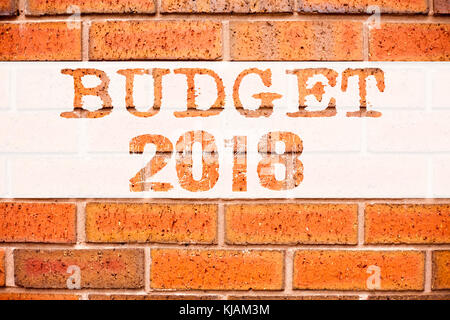 Texte d'annonce conceptuel inspiration légende montrant le budget de 2018. concept d'affaires pour la nouvelle année financière du budget écrit concept sur vieille brique retour Banque D'Images