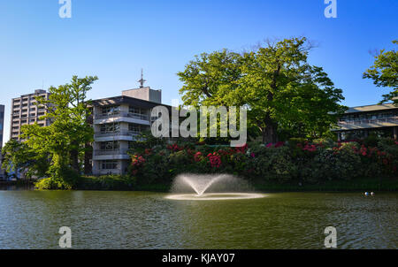 Akita, JAPON - 17 mai 2017. le lac avec fontaine au centre-ville à Akita, Japon. akita est une grande préfecture au côte de la mer du Japon dans le nort Banque D'Images