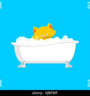 Chat dans une baignoire. animal est lavé. vector illustration Illustration de Vecteur