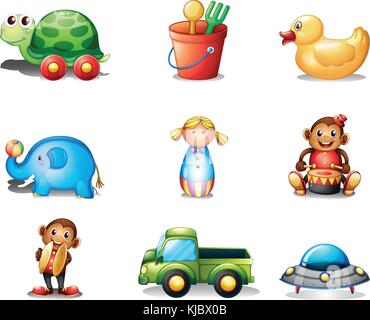 Illustration d'une collection des différents jouets sur un fond blanc Illustration de Vecteur