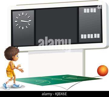 Illustration d'un garçon jouant au basket avec un tableau de bord sur un fond blanc Illustration de Vecteur