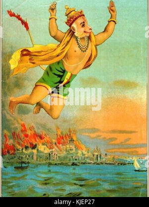 Hanuman burns Lanka avec queue Banque D'Images