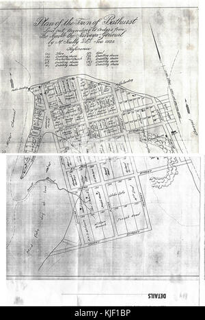 Un plan de la ville de Bathurst, daté de novembre 1828, un document historique montrant l’agencement de la ville. Banque D'Images