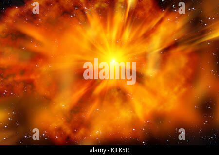 Résumé Contexte L'espace fiery avec des nébuleuses, des étoiles et de l'explosion d'une supernova dans l'espace profond Banque D'Images