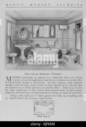 Salle de bains, style victorien, 1911. De la Bibliothèque publique de New York. Cette plaque est de Motts Modern Plumbing, un catalogue représentant différents styles de luminaires de salle de bain. Banque D'Images