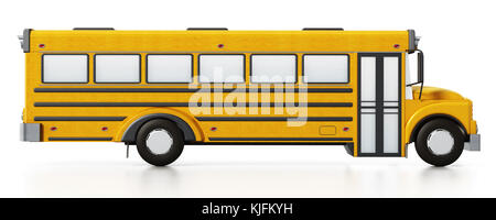 Autobus scolaire jaune isolé sur fond blanc. 3d illustration. Banque D'Images