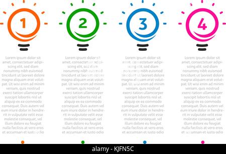 La présentation d'affaires, table avec 4 ampoules à timeline. options nombre d'idées, logo, icônes étapes. vecteur élément infographique. Illustration de Vecteur