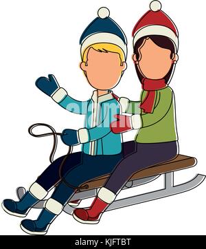 Couple on snow sled vector illustration design Illustration de Vecteur