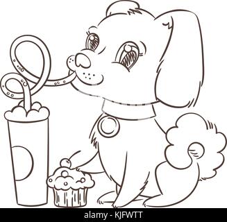 Golden Dog boit du café ou du lait secouer. hand drawn vector illustration pour la nouvelle année, T-shirt, poster, carte postale Illustration de Vecteur