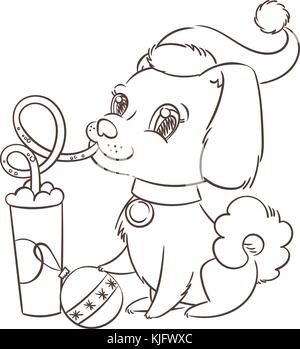 Golden Dog boit du café ou du lait secouer. hand drawn vector illustration pour la nouvelle année, T-shirt, poster, carte postale Illustration de Vecteur