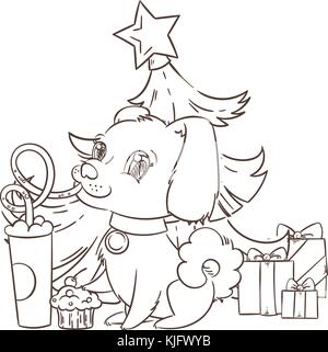 Golden Dog boit du café ou du lait secouer. hand drawn vector illustration pour la nouvelle année, T-shirt, poster, carte postale Illustration de Vecteur