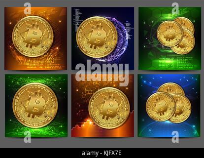 Concept de crypto-monnaie avec pièces d'or. Collection de bannières pour votre compte instagram. Illustration de Vecteur