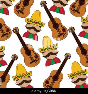 L'homme et tradition mexicaine guitare transparente image pattern Illustration de Vecteur