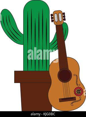 Cactus en pot heureux caricature avec guitare mexicaine célébration Illustration de Vecteur