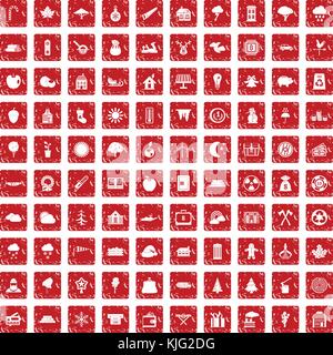 100 icons set bûcheron rouge grunge Illustration de Vecteur