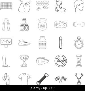 Sportif professionnel icons set style du contour, Illustration de Vecteur