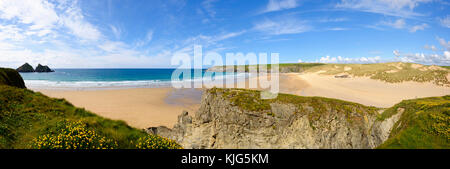 Plage, Baie de Holywell Holywell, Newquay, Cornwall, Angleterre, Iles Banque D'Images