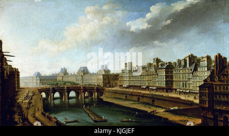 Jean-Baptiste Nicolas Raguenet - Louvre, Pont Neuf, et Quai des Orfèvres vu du quai des Grands Augustins, Paris Banque D'Images