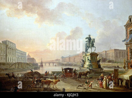 Jean-Baptiste Lallemand - la menthe, Pont Royal et le Louvre vu du Pont Neuf 1775 Paris, musée Carnavalet Banque D'Images