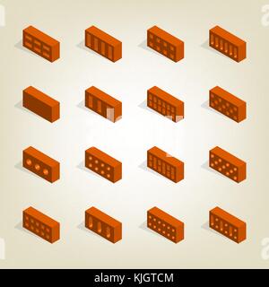 Ensemble de briques de différentes formes, vue de gauche. éléments de la conception des matériaux de construction. télévision 3D isométrique, style vector illustration. Illustration de Vecteur