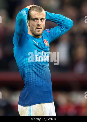 Cologne, Allemagne. 23 novembre 2017. Jack Wilshere d'Arsenal réagit à une chance perdue lors du match de groupes de l'Europa League entre 1. FC Cologne et FC Arsenal, à Cologne, Allemagne, 23 novembre 2017. Crédit : Marius Becker/dpa/Alamy Live News Banque D'Images