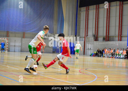 Gibraltar. 24 novembre 2017. Gibraltar FA 6-5 Irlande du Nord, International friendly, Tercennary Sports Hall, Gibraltar crédit : Stephen Ignacio/Alamy Live News Banque D'Images