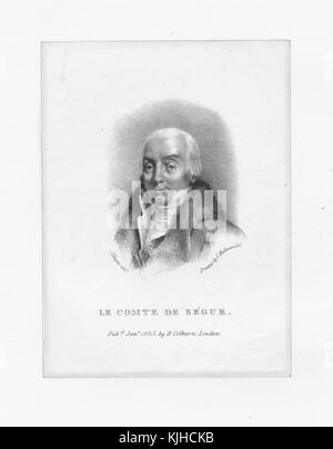 Une eau-forte à partir d'un portrait de Louis Philippe, Comte de Ségur, il était un soldat français et homme politique, il a servi dans la guerre d'Indépendance américaine en tant que colonel en vertu de Jean-Baptiste Donatien de vimeur de Rochambeau, il a été nominé pour le législateur français à la commande de Napoléon Bonaparte, il a ajouté à l'appui de la déposition de Bonaparte et de la Révolution française de 1830, 1829. À partir de la Bibliothèque publique de New York. Banque D'Images