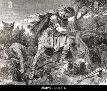 Le suicide de Brutus après la bataille de Philippes en Octobre 42 av. J.-C. Marcus Junius Brutus (le jeune), 85 av. J.-C. - 42 AV, alias Brutus. Homme politique de la fin de la République romaine qui a joué un rôle de premier plan dans l'assassinat de Jules César. De Ward et verrouiller l'illustre l'histoire du monde, publié c.1882. Banque D'Images