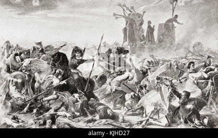 La bataille de Legnano, le 29 mai 1176, opposant les forces du Saint empire romain, dirigée par l'empereur Frédéric Barberousse, et la Ligue lombarde. de Hutchinson's histoire de l'ONU, publié en 1915. Banque D'Images