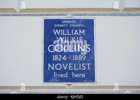 Le london county council blue plaque marquage d'une maison du 19ème siècle écrivain William Wilkie Collins Banque D'Images