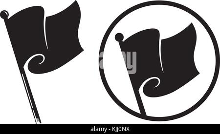 Black Flag icons vector illustration d'anarchie noir drapeau sur pole forme dans le vent. Illustration de Vecteur