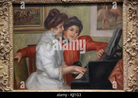 MusŽe de l'Orangerie, Paris. Pierre-Auguste Renoir, Yvonne et Christine Lerolle au piano, vers 1897-1898. Huile sur toile. La France. Banque D'Images