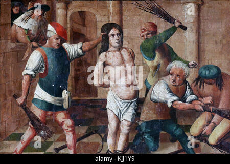 Église Saint Fargeau. Le Christ dans sa passion. La flagellation de Jésus. La France. Banque D'Images