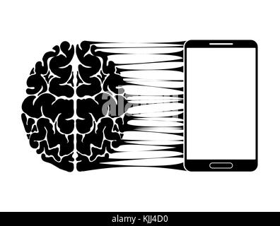 Un logo ou signe conceptuel montrant une dépendance de la personne sur un smartphone, gadget ou l'internet. Une bonne communication du cerveau et des nouvelles technologies. Illustration de Vecteur
