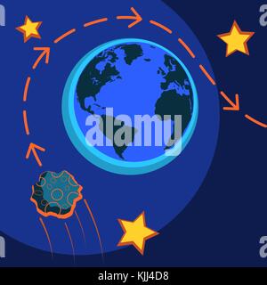 Un énorme astéroïde florence vole à côté de la planète terre. la probabilité d'une catastrophe dans le monde entier. Illustration de Vecteur