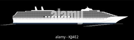 Un grand navire de croisière et moderne. Un énorme paquebot passe par l'ocyan. Vue de côté, silhouette. Illustration de Vecteur