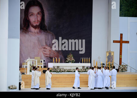 Messe d'ouverture, la Journée mondiale de la jeunesse. Cracovie. 2016. La Pologne. Banque D'Images